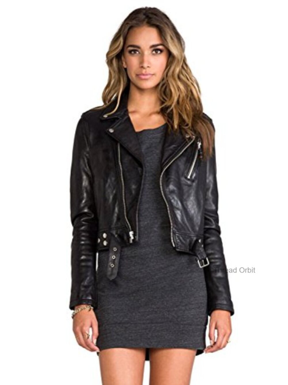 100% Genuine Lambskin Leather Biker Jacket Zippered Long Sleeve